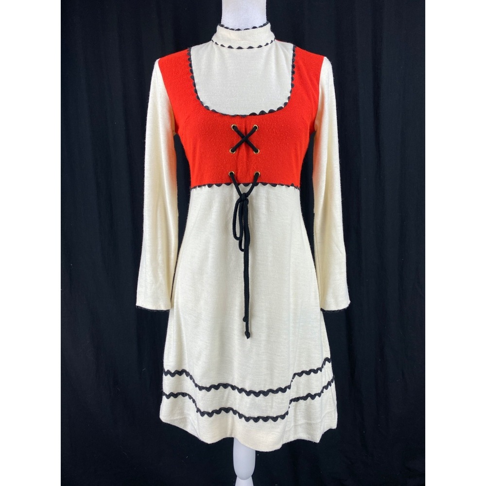 Vicky Vaughn (Fits S) Prairie Faux Corset Boho Festival Peasant Dress Vtg 60s